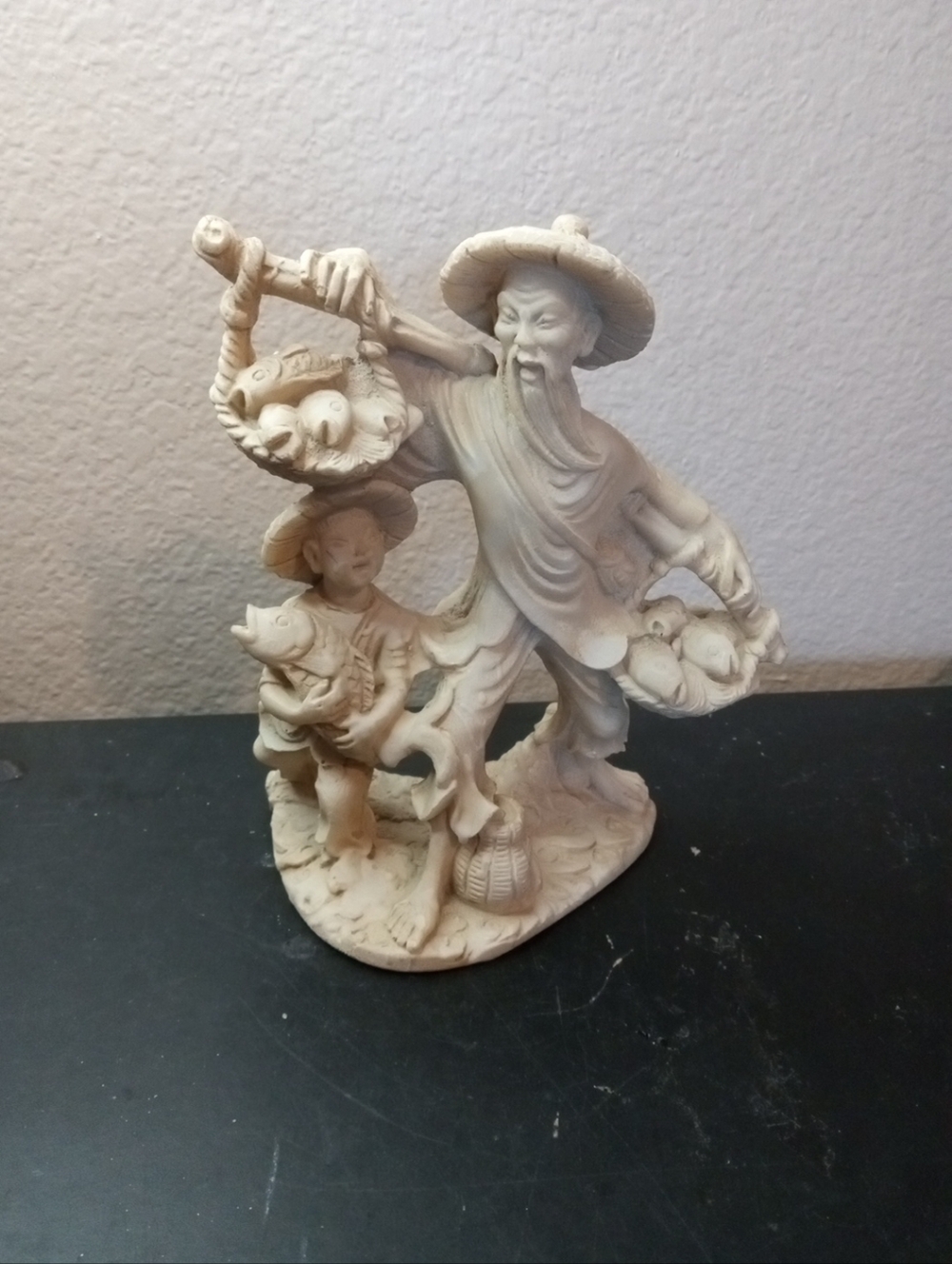 EXQUISITE 1950 Alabaster 7" Fisherman & Grandson Sculpture Made in Mexico